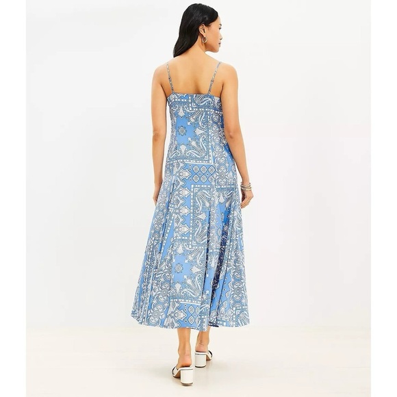 Loft Bandana Print Slip Dress Size 16 maxi length blue and white - Picture 2 of 8